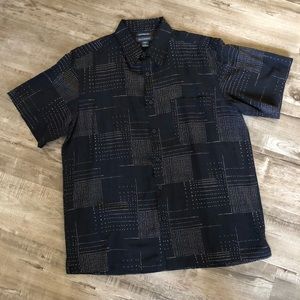 Methode Men’s 100% Silk Black & Tan Short Sleeve Button up shirt Large